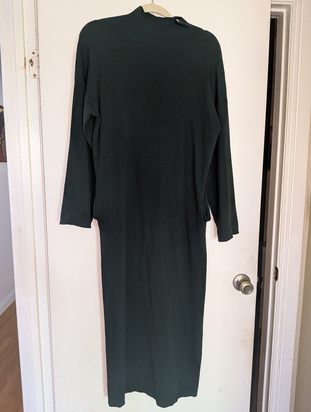 Long Sleeve Teal Ribbed Knit Maxi Dress